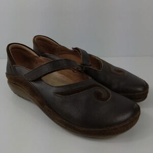 Naot Matai Shoes Women 37 Dark Brown Mary Jane Flats Leather Swirl Strap Slip On